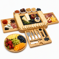 Ensemble de planches à charcuterie en bambou de qualité supérieure avec plateaux coulissants, ardoise, 4 couteaux à fromage, bols en céramique, logo personnalisé, cadeau