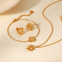 Ensemble de bijoux tournesol pour femmes en acier inoxydable |   Collier, boucles d'oreilles et bracelet en zircon ajouré, style luxe simple