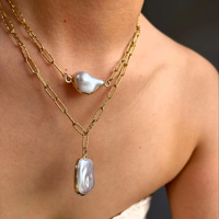 Chaîne pendentif baroque plaqué or 18 carats avec perles d'imitation irrégulières pour femme, bijou vintage en acier inoxydable, cadeau tendance