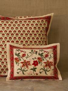 PRABHAVA Indian Hand Block Printed Floral Cotton <b>Throw</b> <b>Pillow</b> Cover Square Zipper Washable Customizable 16x16 Inches Polyester - Product Image 2