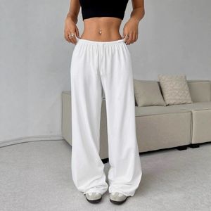 Pantalones Cargo de Pierna Ancha para Mujer, Casuales de Verano, Color Liso, Largos, Elásticos, de Cintura Media con Cordón, Sueltos, Frente Plano, Anti-Pilling - Product Image 2