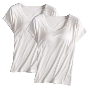 Camiseta de Manga Corta con Cuello Redondo para Mujer, Color Blanco, Corte Regular, Color Sólido, Algodón Transpirable, Estilo Casual - Product Image 1