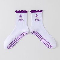 Atmungsaktive Lila Lavendel Lotusblatt Spitzenstreifen Mittellange Rutschfeste Bodensocken für Yoga und Pilates