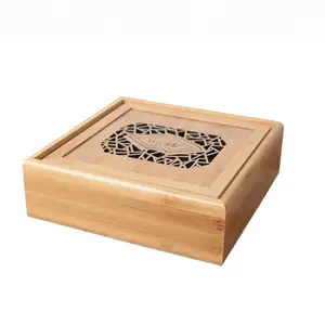 صندوق هدايا فاخر مخصص خشبي من خشب البامبو مربع الشكل عالي الجودة صندوق خشبي منزلق صندوق خشبي مثقوب للهدايا والشاي مزخرف