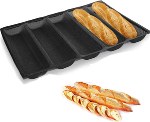 Moules à hot-dogs en silicone, moules à pain, plateaux de cuisson antiadhésifs pour le grillage des pains, 5 pains, moule à pain en silicone perforé antiadhésif - Product Image 1