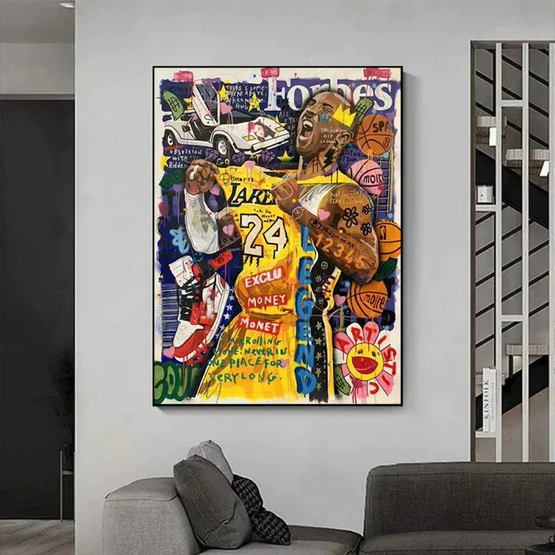 Straßengraffiti Basketball-Berühmtheiten Wandkunst Poster Pop-Mural modernes Heimdekor Leinwandmalerei Druck Wohnzimmer dekorieren