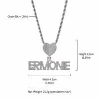 Nouveau Pendentif Personnalisé avec Nom, Fermoir Cœur Délicat, Laiton Plaqué Or et Rhodium, Collier Sertie de Zircons Cubiques, Mini Lettre de Nom Personnalisée