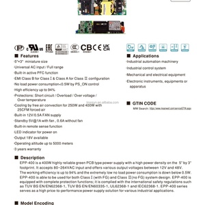 Fuente de Alimentación Meanwell Autorizada de 400W EPP-400-18 con PCB Verde, 5"x3", Convertidor Eléctrico de Voltaje CA/CC Único para Uso Industrial, 18V - Product Image 4