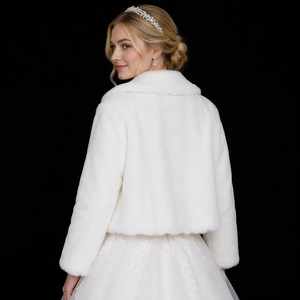 D1332 Châle de mariée ivoire pour robe de mariée, cape tricotée tendance, écharpe en fausse <span class=keywords><strong>fourrure</strong></span>, étole pour robes de mariée - Product Image 2