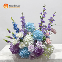 Rangkaian Bunga Sutra Hydrangea Larkspur Biru Ungu Sejuk untuk Dekorasi Pesta Pernikahan