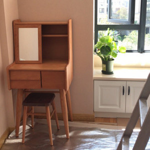 Nordic-style Solid Wood Minimalist Vanity with <b>Mirror</b> and Drawer Storage for <b>Compact</b> Bedrooms and Apartments - Product Image 2