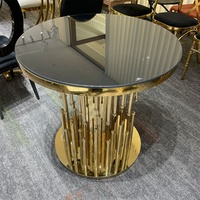 Meubles de mariage, table ronde en verre pour desserts et gâteaux, tables à cocktails en acier inoxydable doré pour événements, fêtes et restaurants d'hôtel