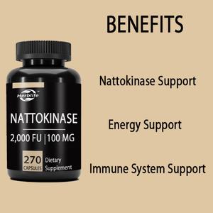 Suplemento de Nattokinasa de Venta Caliente OEM/ODM - 2000 FU de Enzima - 270 Cápsulas de Nattokinasa 100mg - Sin Gluten, Sin OMG, Vegano - Product Image 3