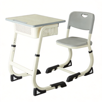 Bureau d'étudiant à hauteur réglable avec tiroir à livres et crochet pour casque, pieds en métal anti-pincement pour la maison et la salle de classe