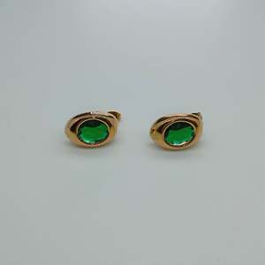 Fashion <b>Stud</b> <b>Earrings</b> 316L Stainless Steel PVD Gold Plating Green Gemstone Oval Shape - Product Image 1