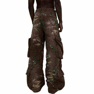 DiZNEW Vintage Streetwear Cargo Pants <strong>Mens</strong> Wide Leg Embroidered <strong>Patchwork</strong> Designer Customizable Fashion Hip Hop <strong>Trousers</strong> - Product Image 2