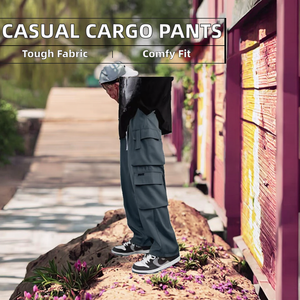 Men's Casual Comfortable 100% Cotton <b>Straight</b>-<b>Leg</b> <b>Cargo</b> Pants Button Fly Mid Waist Colored Wash Anti-Pilling for All Occasions - Product Image 2