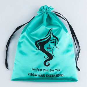 Pochette de rangement pour extensions de cheveux avec logo personnalisé, sacs d'emballage pour perruques, sacs à cordon en satin noir pour mèches de cheveux, sacs cadeaux pour mèches de cheveux - Product Image 4