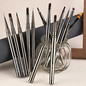 <b>Round</b> Flat Head Nail Art Liner <b>Brush</b> Crimped Ferrule UV Gel Extension Painting Drawing Carving Pen - Product Image 6