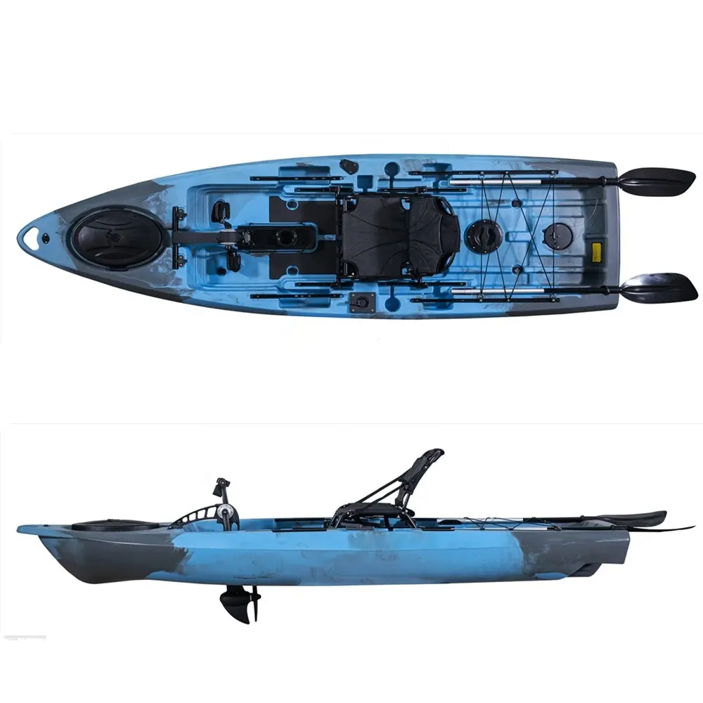 Nouveau kayak rotatif de pêche de haute qualité de 11 pieds avec entraînement à pédale à hélice large et stable canoë de pêche en mer