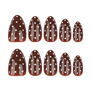 Faux <span class=keywords><strong>ongles</strong></span> personnalisés en forme d'amande, marron et blanc, imprimés, à presser, <span class=keywords><strong>ongles</strong></span> artificiels - Product Image 2