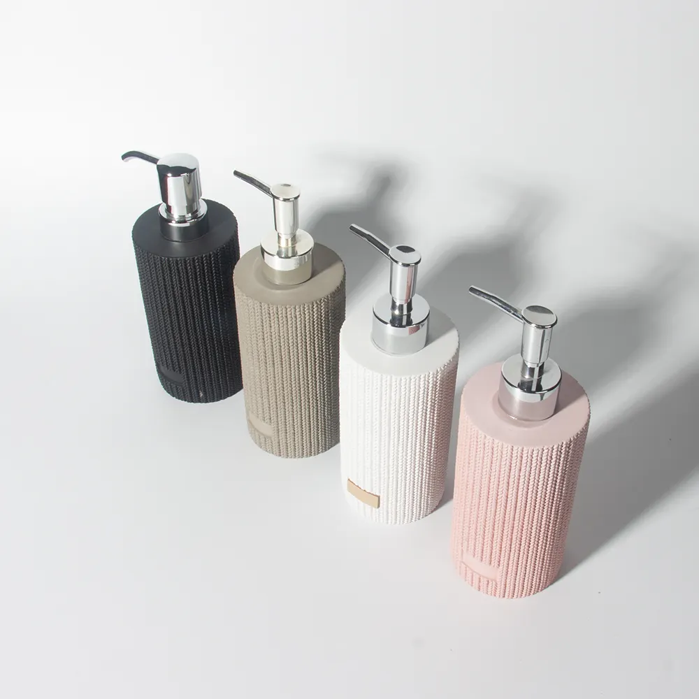 Örgü etkisi moda tasarım banyo aksesuarları özel çimento losyon ABS pompa şişesi sıvı sabunluk banyo aksesuarları