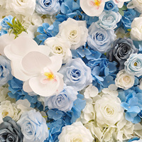 Mur de fleurs artificielles 5D enroulable bleu, personnalisable, pour décoration de mariage hivernal, fleurs mélangées, taille sur mesure