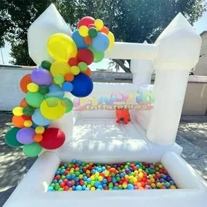 Comercial Happy Party Kids Outdoor Mini White Inflable Bounce House Niños Moonwalk White Jumping Castle con Ball pit