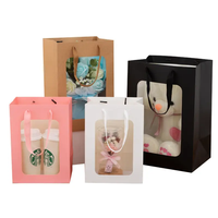 Bolsas de Papel para Manualidades Económicas con Oso Fluido Pintado, 23/33 cm, Bolsas de Regalo de Papel con Ventanas Transparentes para Kit Completo de Oso Fluido