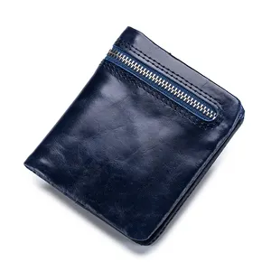Luxury Men's Front Pocket Full Grain Wax Oil Leather RFID Blocking Slim Waiter Small Wallet for man