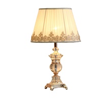 HJ HOME Abat-jour en tissu pour table en alliage de zinc avec cristal LED pour chambre à coucher et salon de créateur européen