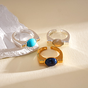 แหวนวงเปิดรูปไข่เคลือบทอง 18K ทำจากเรซิ่นไล่สี สำหรับผู้หญิง ดีไซน์หรูหราโดดเด่น แหวนสวมใส่นิ้วชี้ - Product Image 4