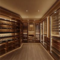 Éclairage de casier à vin rétro personnalisé Armoire de cave à vin modulaire en bois massif de haute qualité Vitrines de magasin de bouteilles de whisky