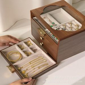 Retro Wooden Jewelry <b>Storage</b> Box 6 Compartment Rectangle Desktop Organizer <b>With</b> Pull Out Lid For <b>Dressing</b> <b>Table</b> - Product Image 4
