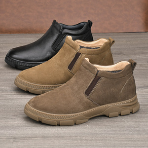 Chelsea Boots Men Genuine Leather Ankle <b>Round</b> Toe Slip-On <b>Cushioned</b> Rubber Outsole Autumn Casual Business Shoes - Product Image 3