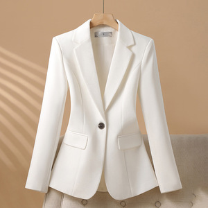 Women's Red Slim Fit Blazer Long Sleeve Korean Style Casual Elegance Suit Jacket Worsted Fabric - Product Image 2