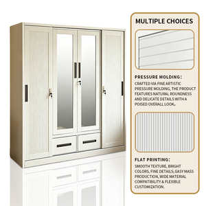 Armario Moderno de Acero <span class=keywords><strong>con</strong></span> Puertas Corredizas, <span class=keywords><strong>Espejo</strong></span> y Cajones, Mueble de Dormitorio - Product Image 2