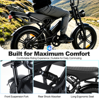 Vélo électrique tout-terrain pour adultes, moteur central sans balais au lithium 250W, pneus larges 20 pouces, suspension intégrale, haute vitesse, 48V, stock UE, V60