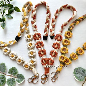 Cordón de poliéster de macramé con diseño floral, ecológico y duradero, con cierre de seguridad, para venta al por mayor, con logotipo personalizado, soporte para credencial de profesor, clip para llaves e identificación - Product Image 6