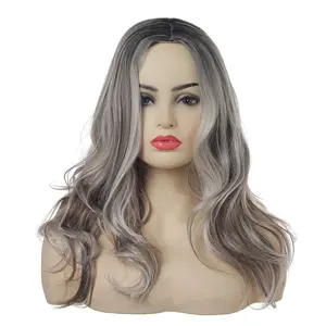 Medium Long Water Wave Curly Heat Resistant Fiber Wigs Synthetic Wig with Middle Parting For Women Factory Wholesale Price