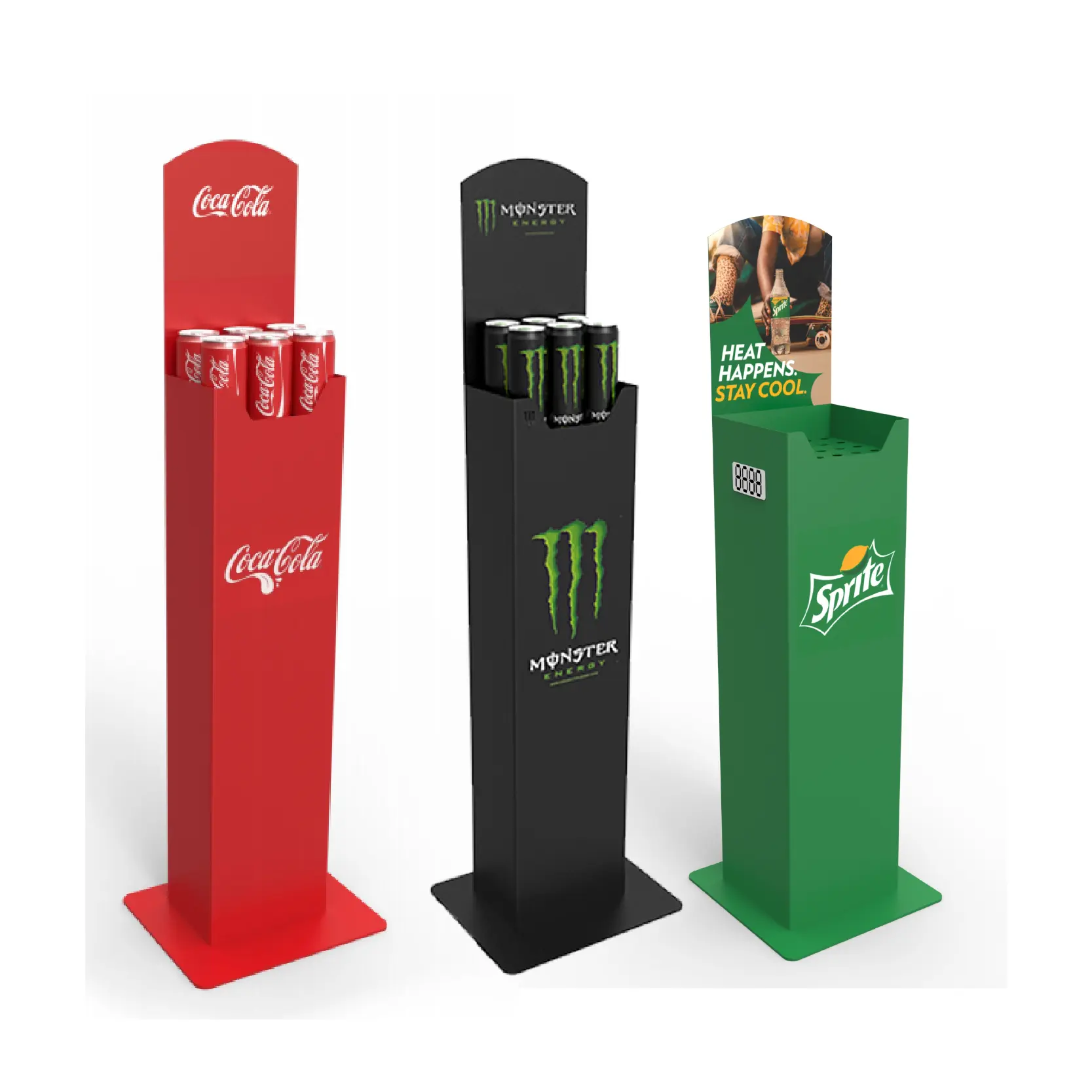 Soporte de exhibición de merchandising de bebidas de metal personalizado de Bevis, estante de elevación de proveedor vertical para almacenamiento de botellas y latas para tienda