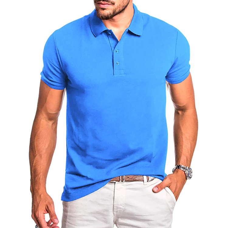 Mens T Shirts Button Down Summer Polo Shirt Men Slim Fit T-shirt Athletic Lapel Neck Pullover Light Blue