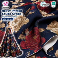 Tissu en polyester et élasthanne imprimé, type Scuba Crepe, haute opacité, forte résilience, vente en gros pour robes de soirée formelles