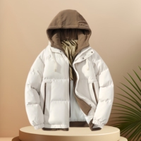 Nouvelle veste en coton style hiver, effet deux pièces, unisexe, coupe ample, épaisse, à capuche, coupe-vent et chaude, doudoune pour homme