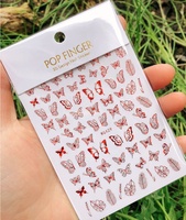 Autocollants 3D pour ongles Qianya tendance coréenne, papillons rouges et argentés gaufrés or, découpe laser en plastique, vente en gros