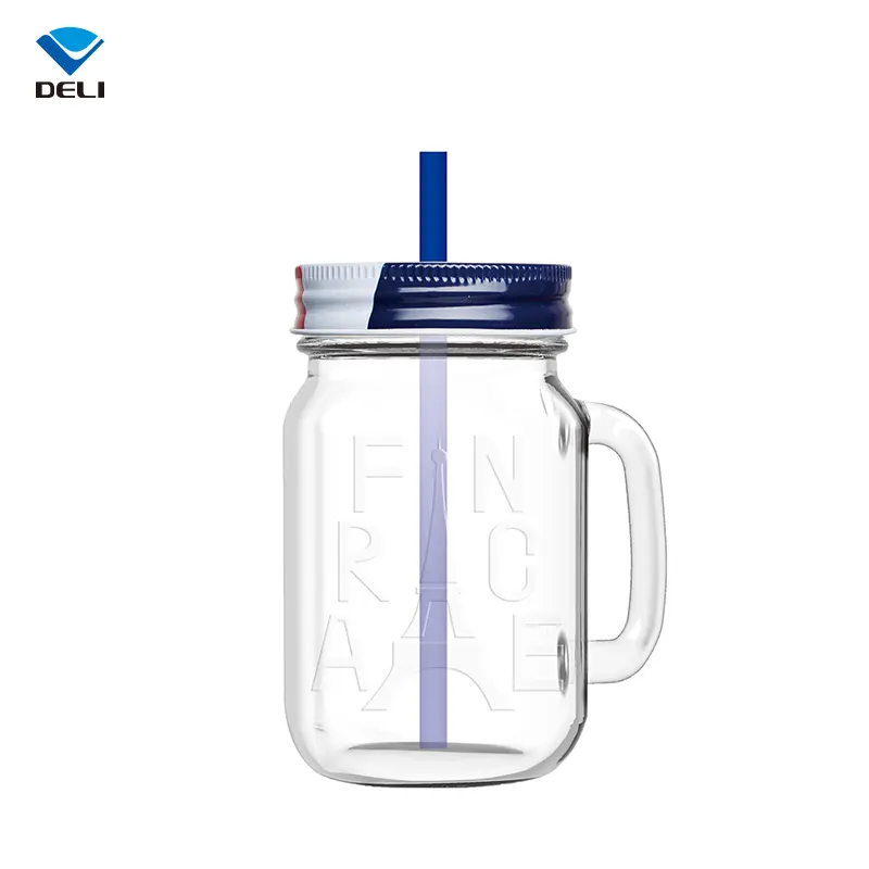 Sustainable Eco Friendly DELI 490ml 16.6oz Empty Mason Wholesale Glass Jar with Handle