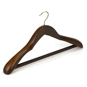 Wholesale Heavy Duty Wood Wire Hanger For Clothes With Black PVC Coated