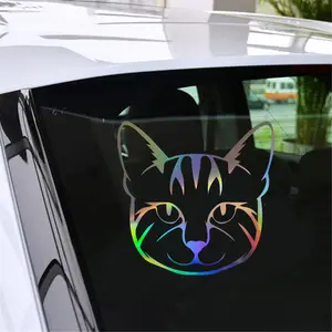 Pegatina de vinilo con cara de gato para ventana de motocicleta, pegatinas láser para puerta de coche y portátil, calcomanías troqueladas de regalo