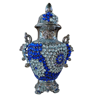 Vase en porcelaine antique fait main, écologique, style Art Déco, avec deux poignées, motif diamant bleu et argenté, pour mariage et décoration intérieure (vente en gros)