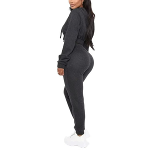 Ensemble sweat-shirt et jogging gris pour femme, sweat-shirt court, tenue décontractée, logo personnalisé, streetwear - Product Image 5